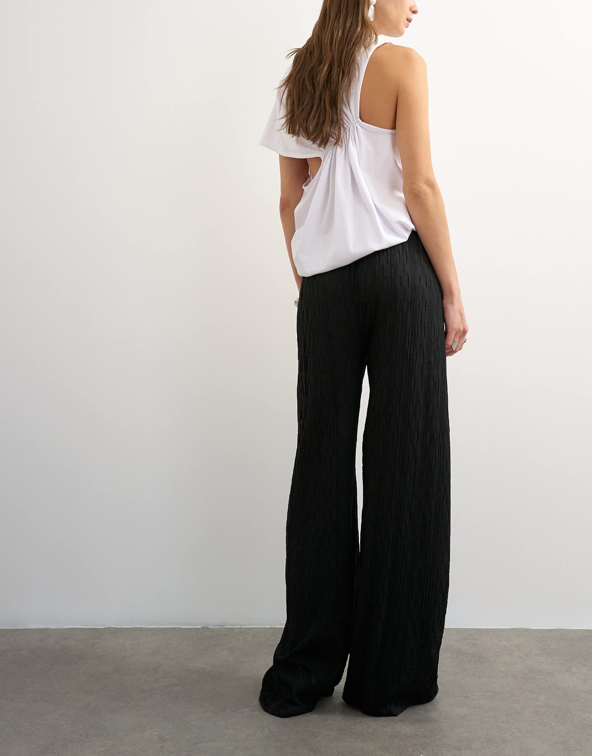 Topshop plisse jersey wide leg trouser in black