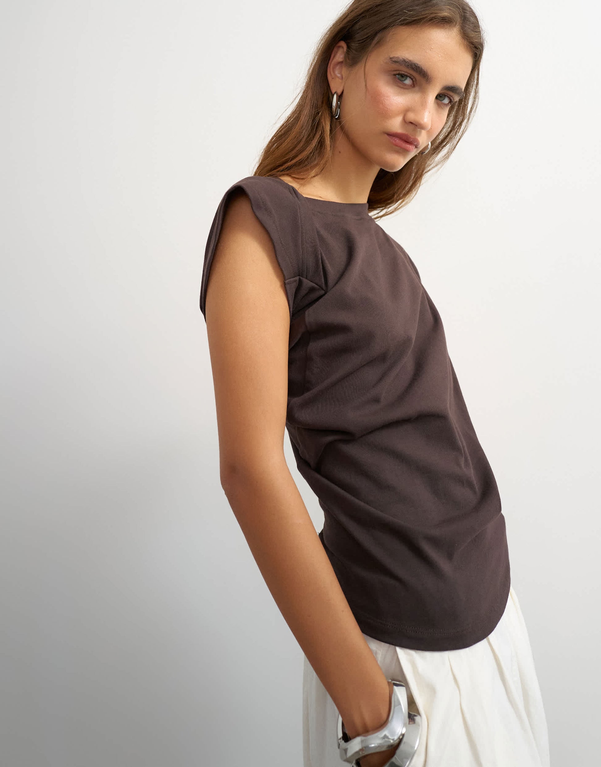 Topshop twist body tank in chocolate