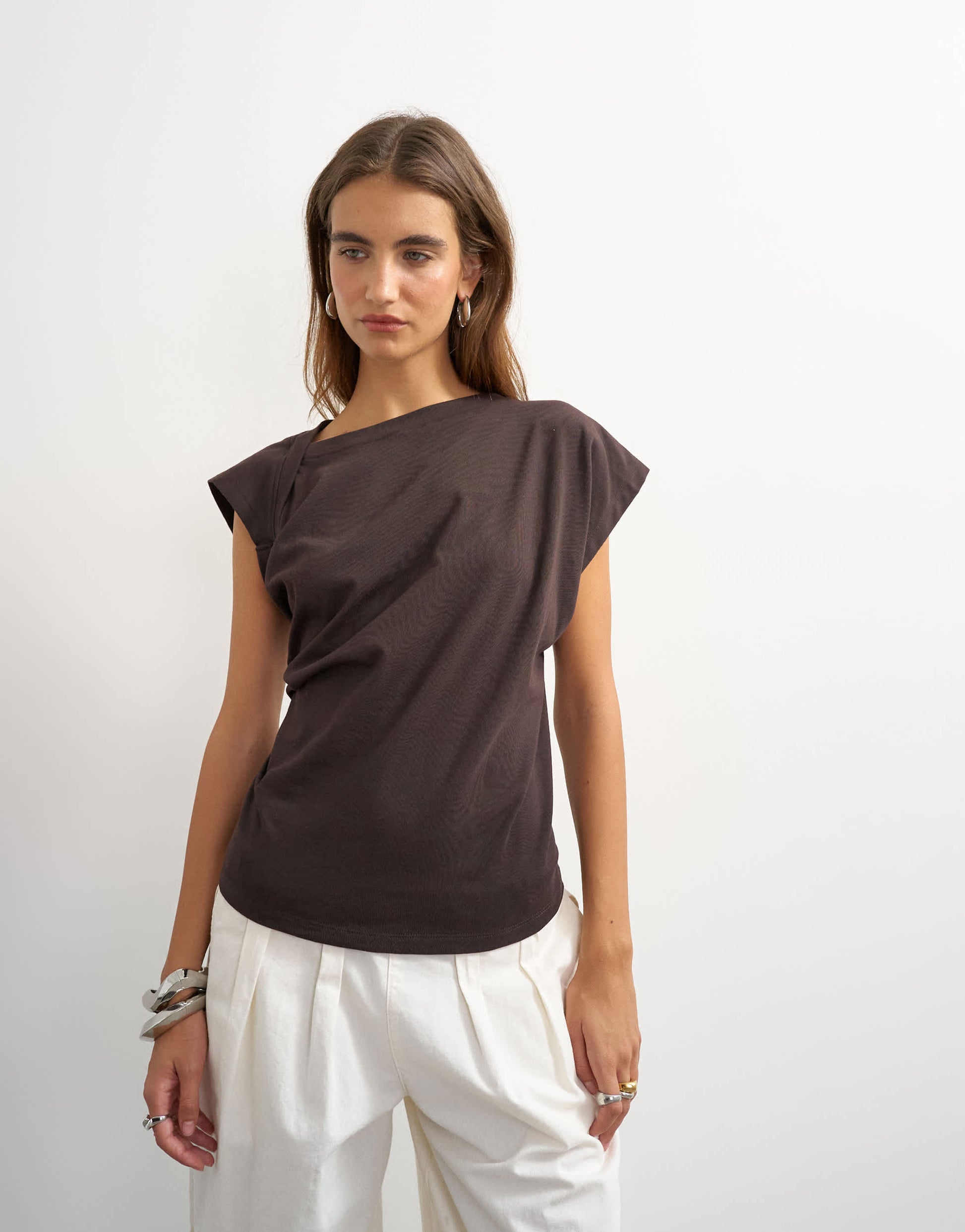 Topshop twist body tank in chocolate