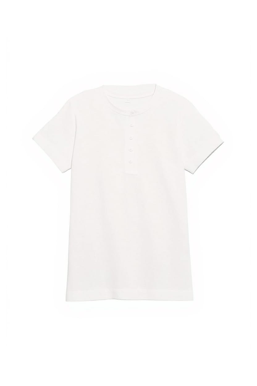 Topshop linen blend fitted short sleeve henley in white