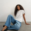 Topshop linen blend fitted short sleeve henley in white