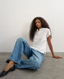 Topshop linen blend fitted short sleeve henley in white