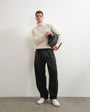 Topman wide leg belted pinstripe trouser with pleats in grey