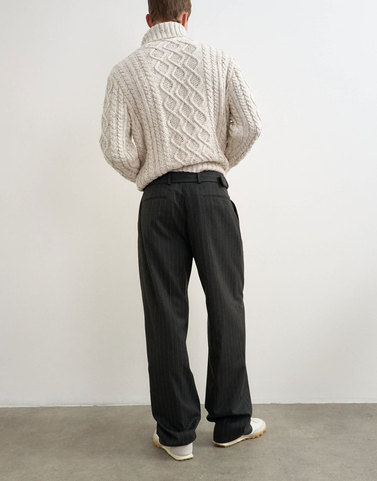 Topman wide leg belted pinstripe trouser with pleats in grey