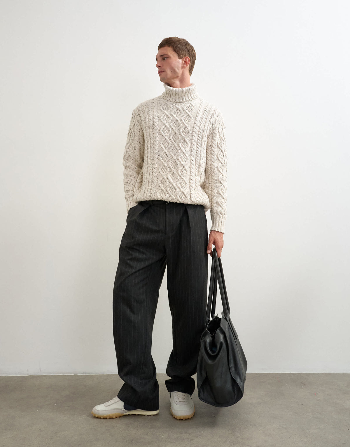 Topman wide leg belted pinstripe trouser with pleats in grey
