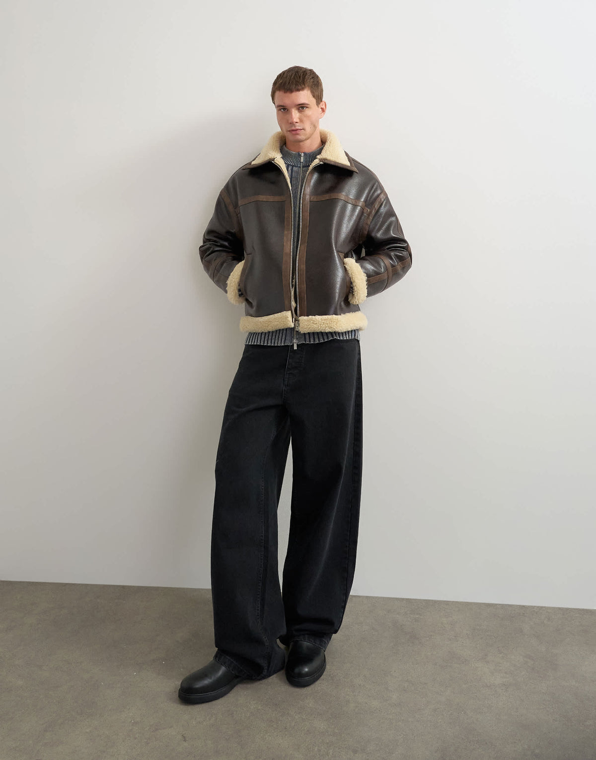 Topman faux shearling jacket in espresso brown