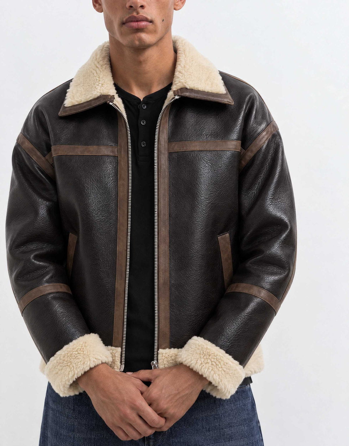 Topman faux shearling jacket in espresso brown