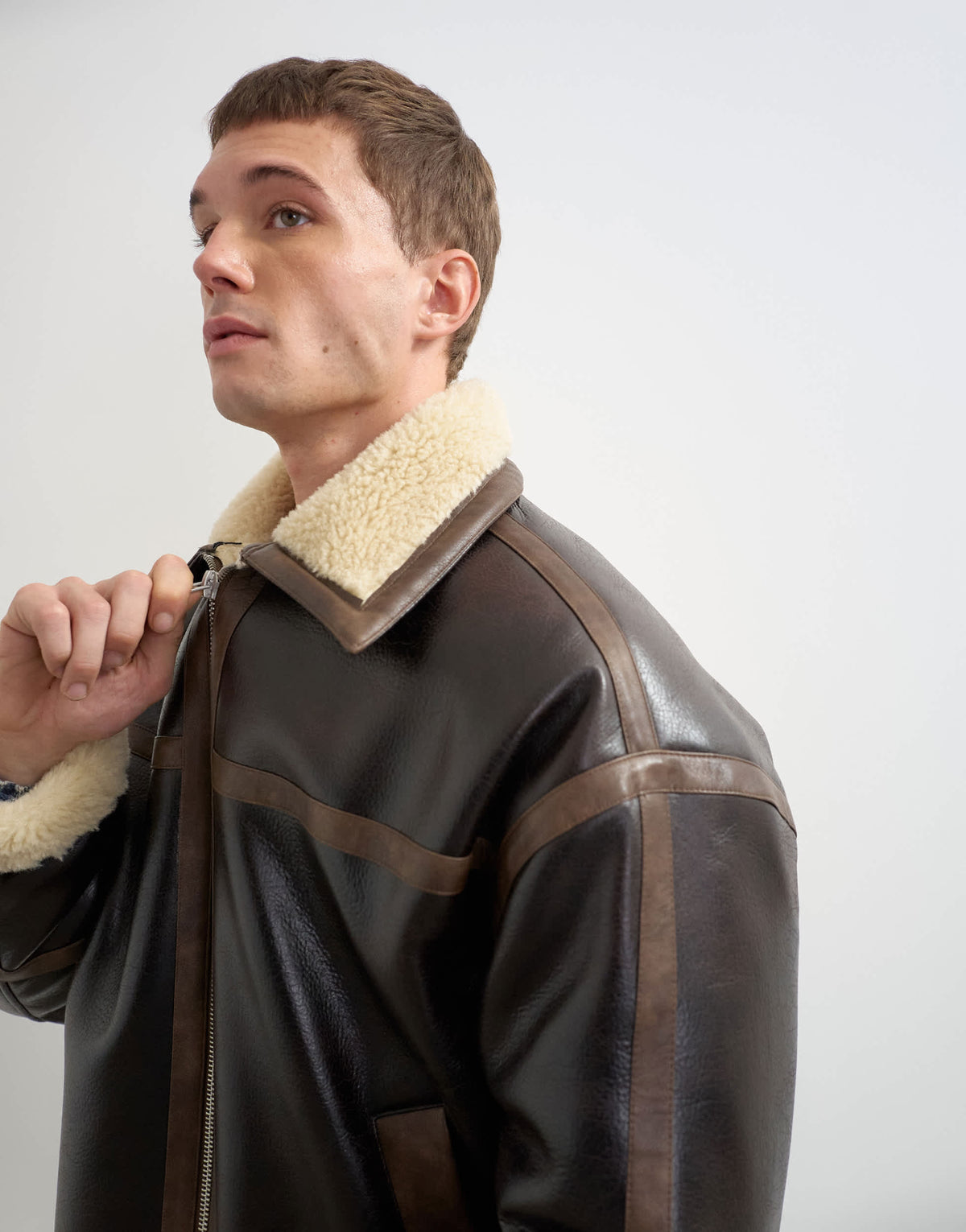 Topman faux shearling jacket in espresso brown