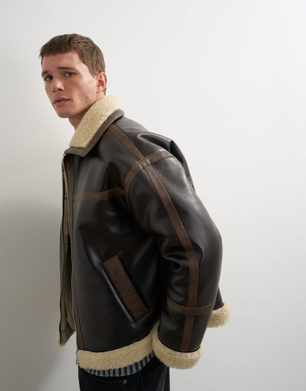 Topman faux shearling jacket in espresso brown
