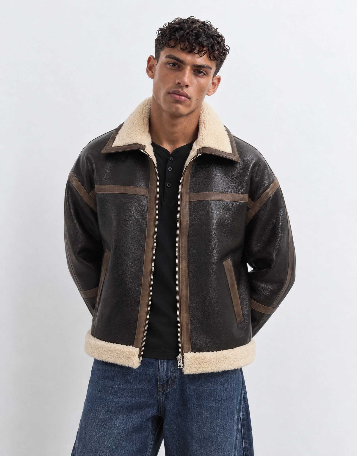 Topman faux shearling jacket in espresso brown