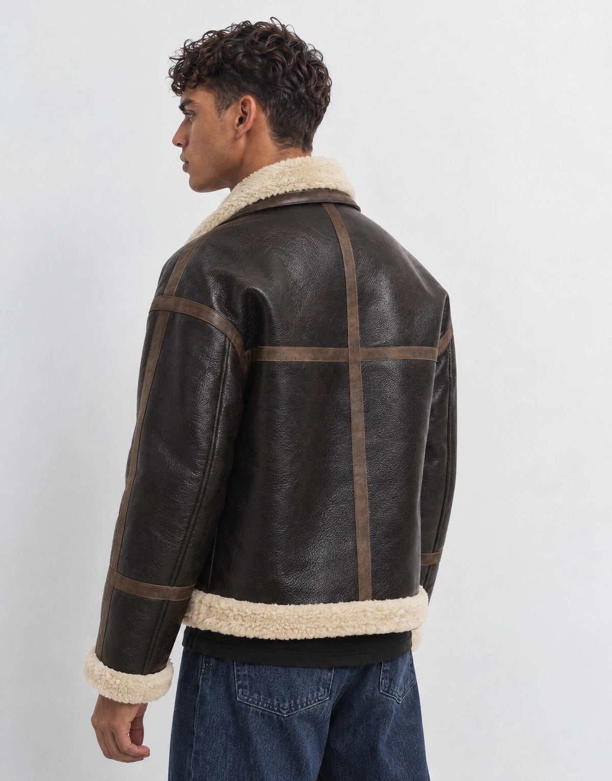 Topman faux shearling jacket in espresso brown