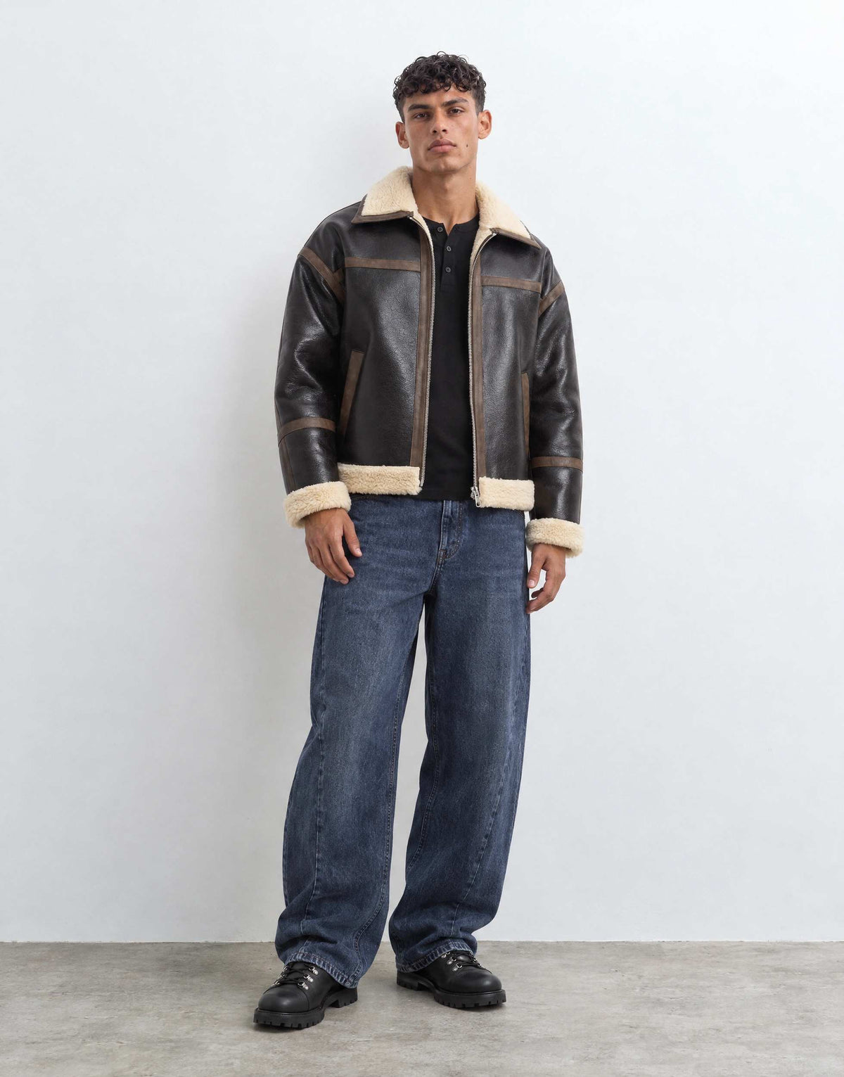 Topman faux shearling jacket in espresso brown