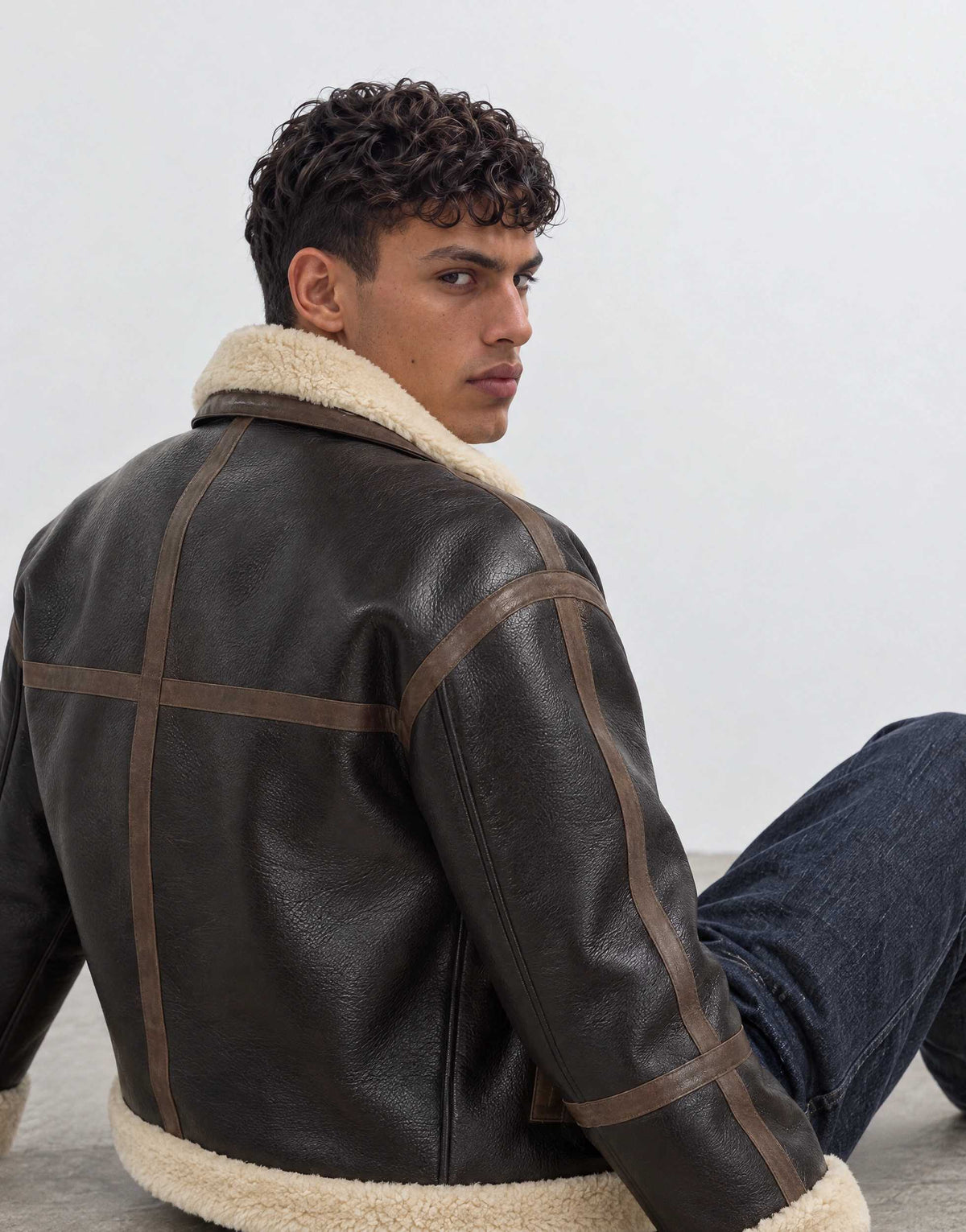 Topman faux shearling jacket in espresso brown