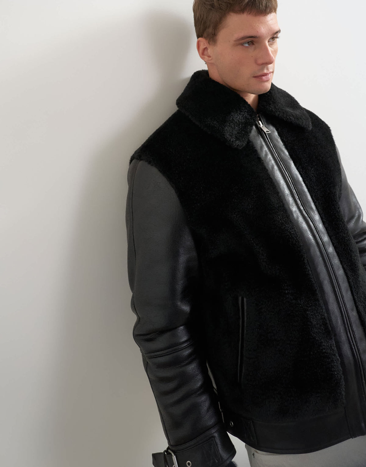 Topman faux shearling jacket in black