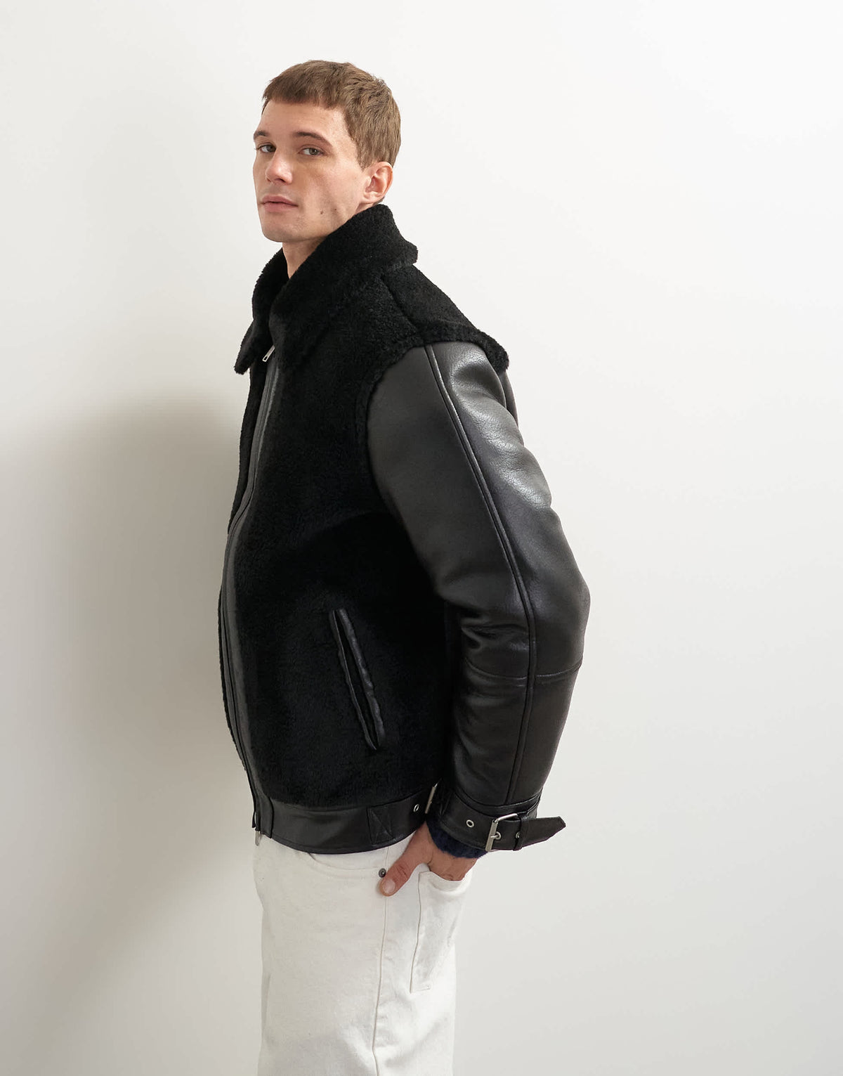 Topman faux shearling jacket in black