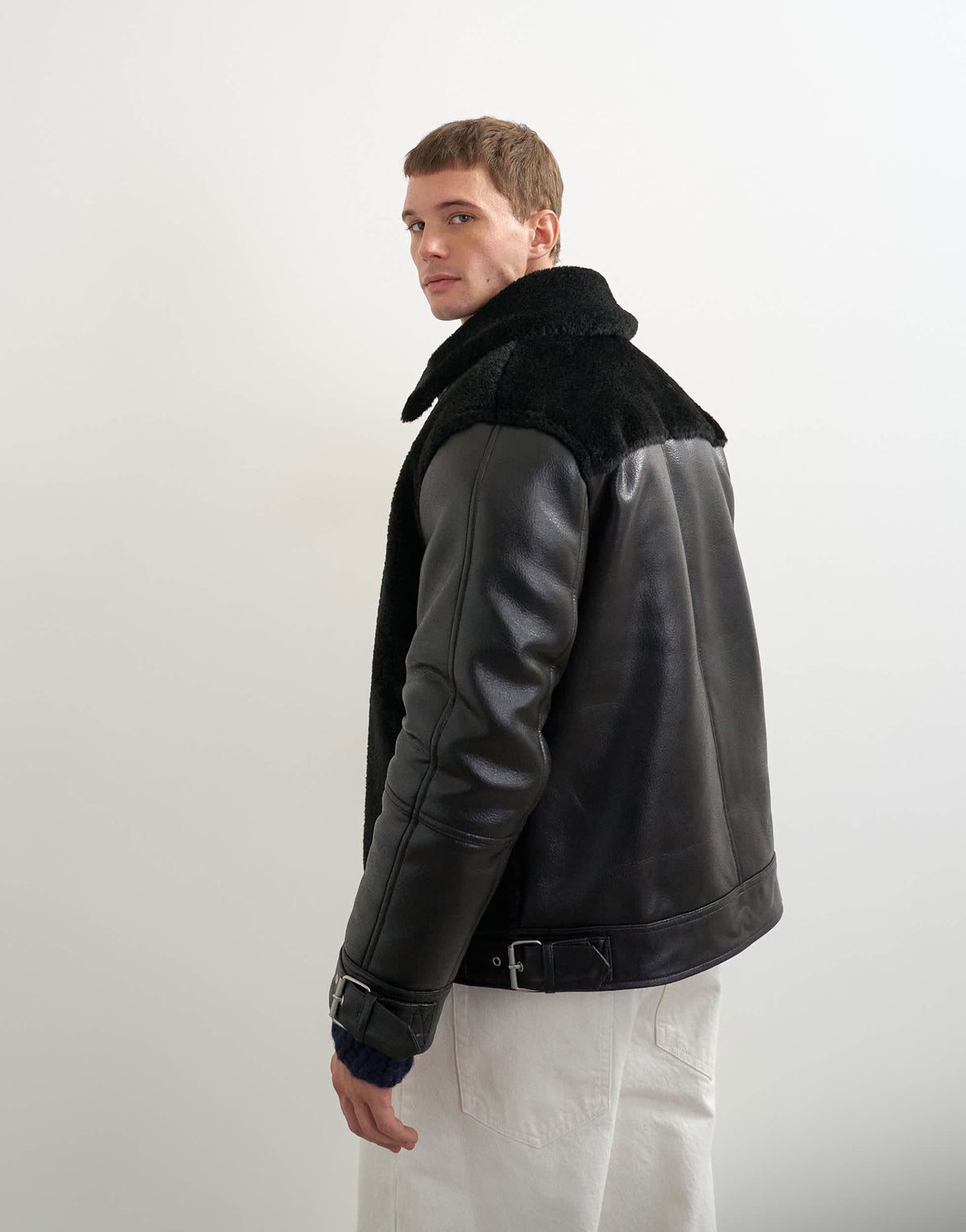 Topman faux shearling jacket in black
