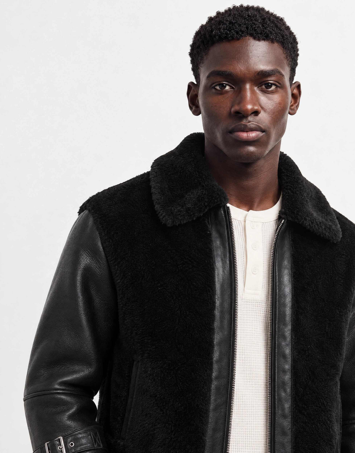 Topman faux shearling jacket in black