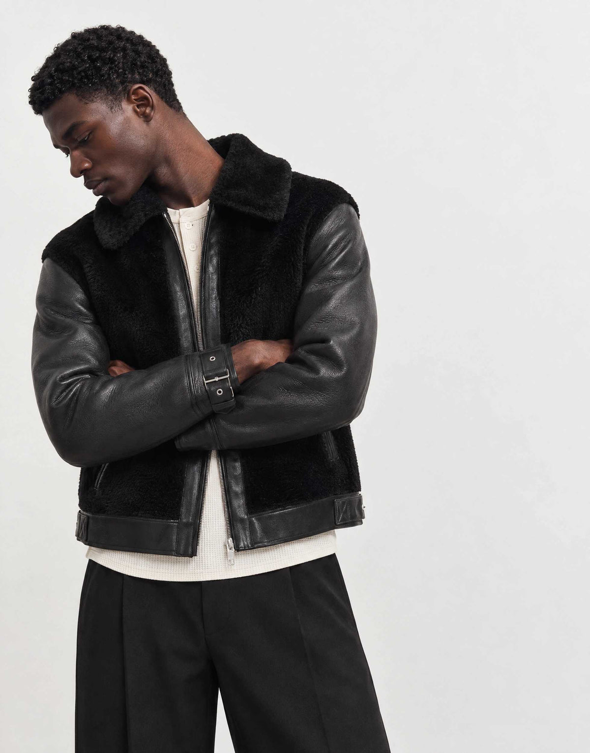 Topman faux shearling jacket in black