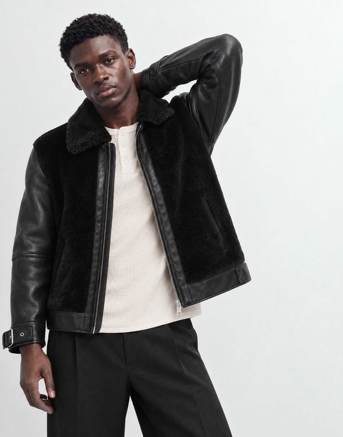 Topman faux shearling jacket in black
