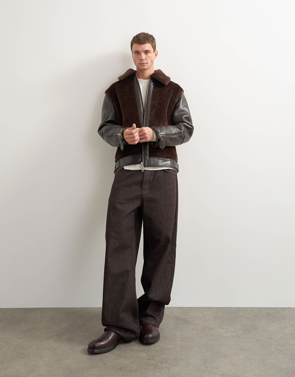 Topman faux shearling jacket in chocolate brown