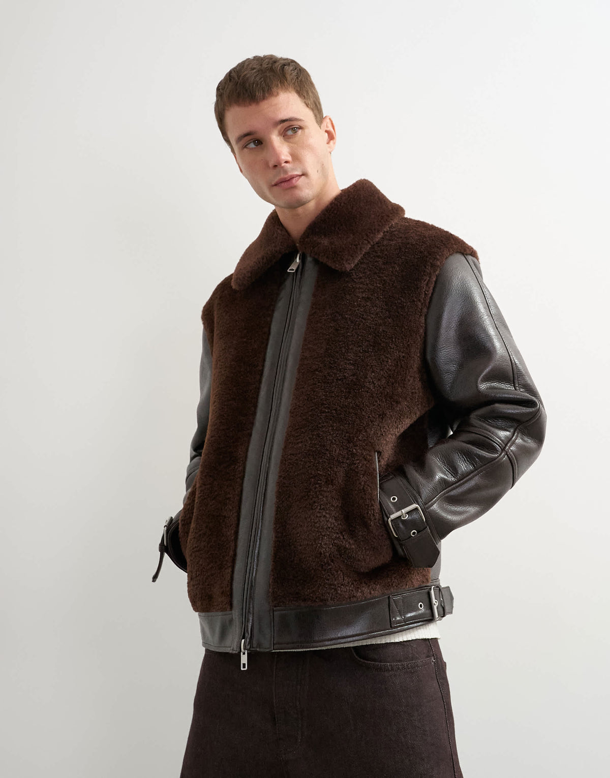 Topman faux shearling jacket in chocolate brown