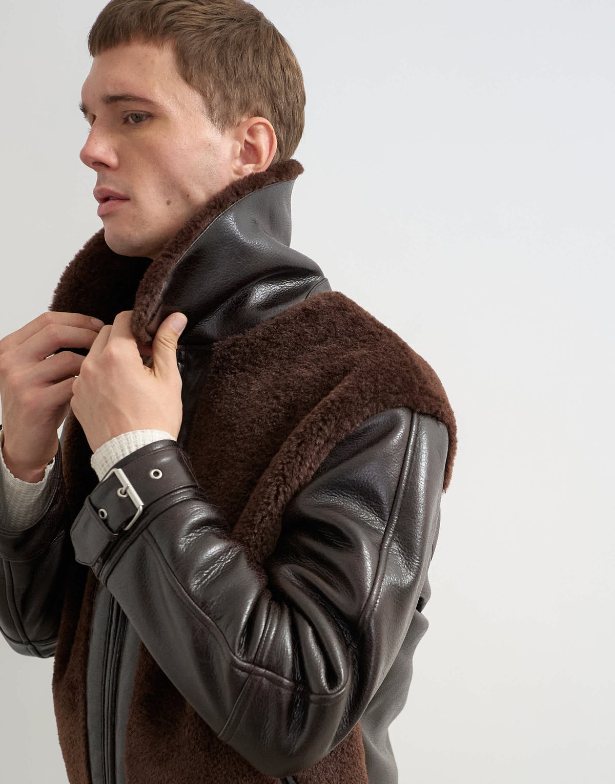 Topman faux shearling jacket in chocolate brown