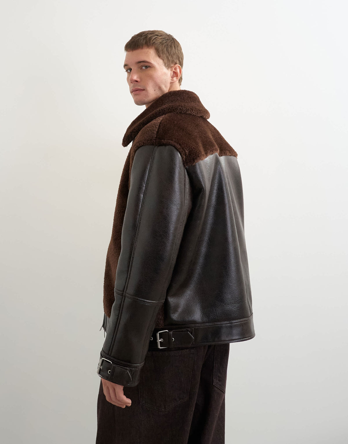 Topman faux shearling jacket in chocolate brown