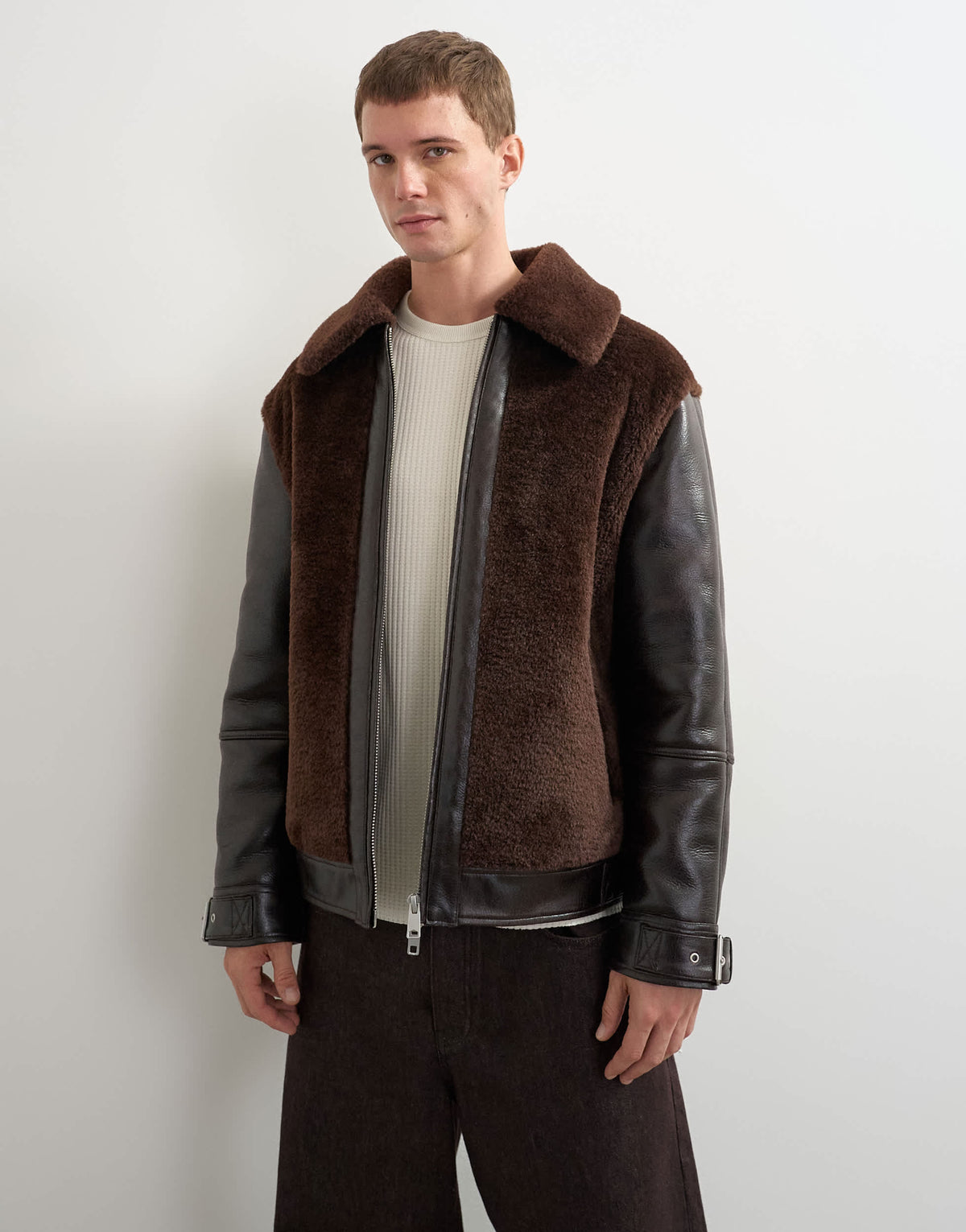Topman faux shearling jacket in chocolate brown