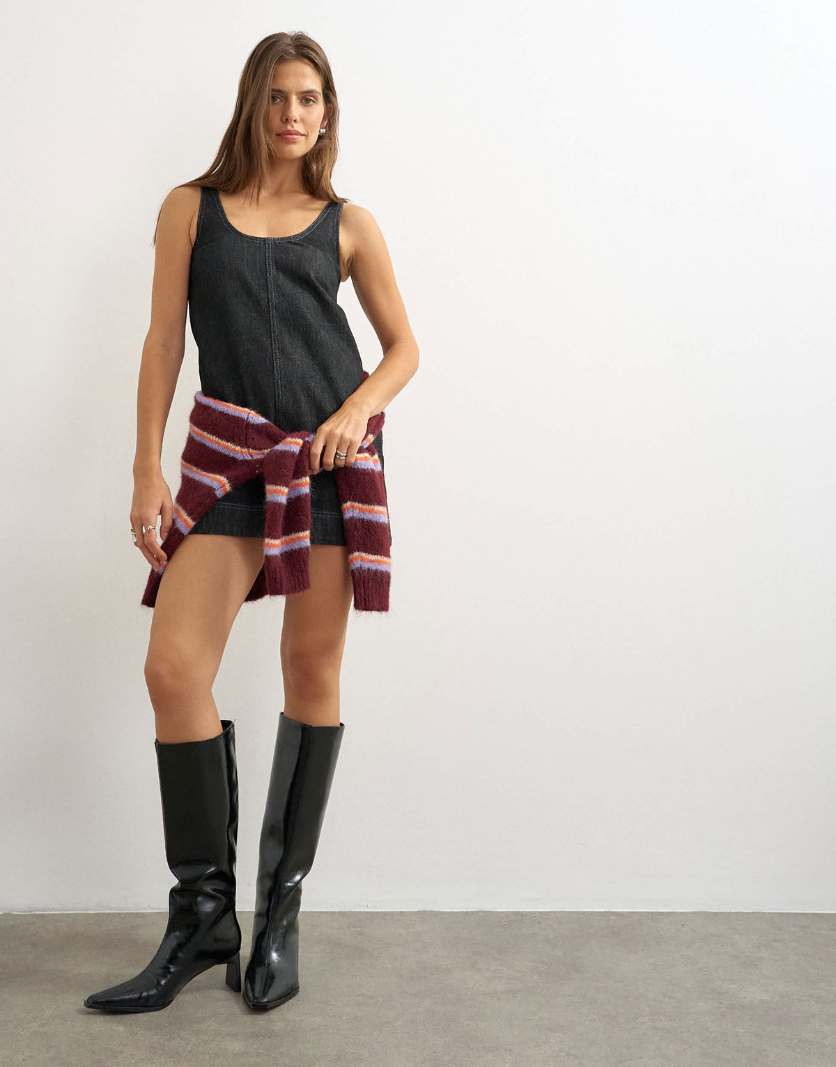 Topshop A-line scoop mini denim dress in black rinse