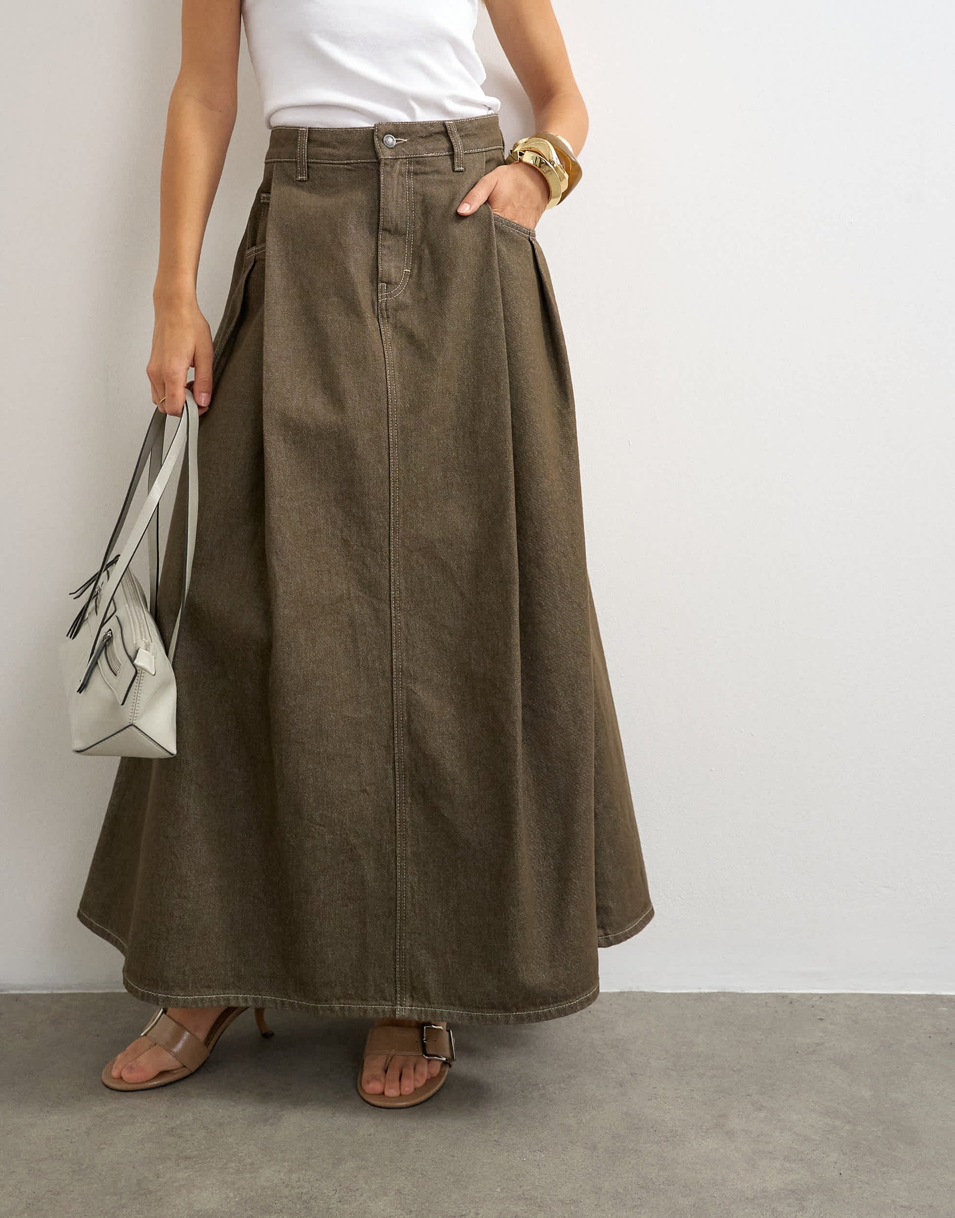 Topshop Cocoon maxi skirt in khaki