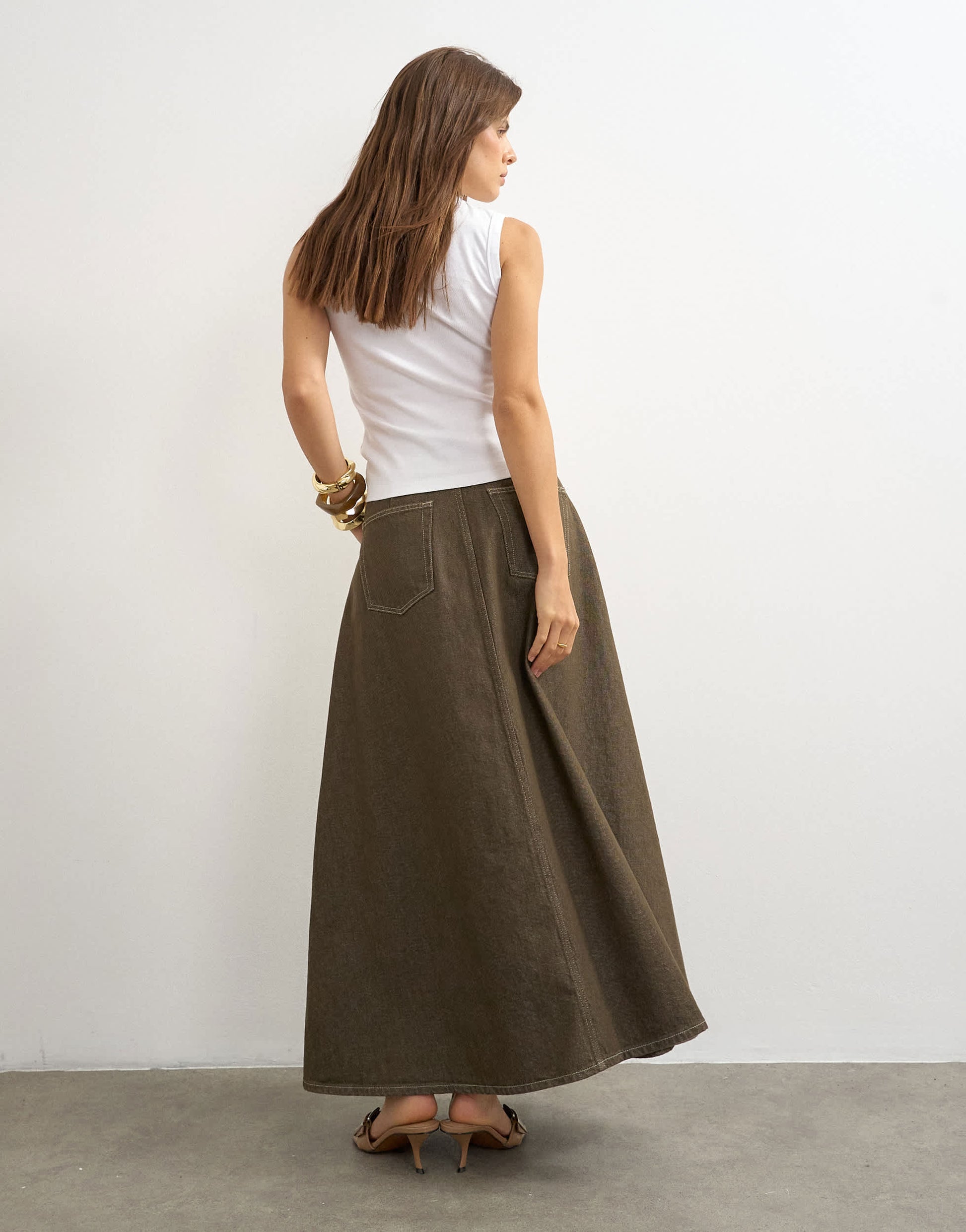 Topshop Cocoon maxi skirt in khaki