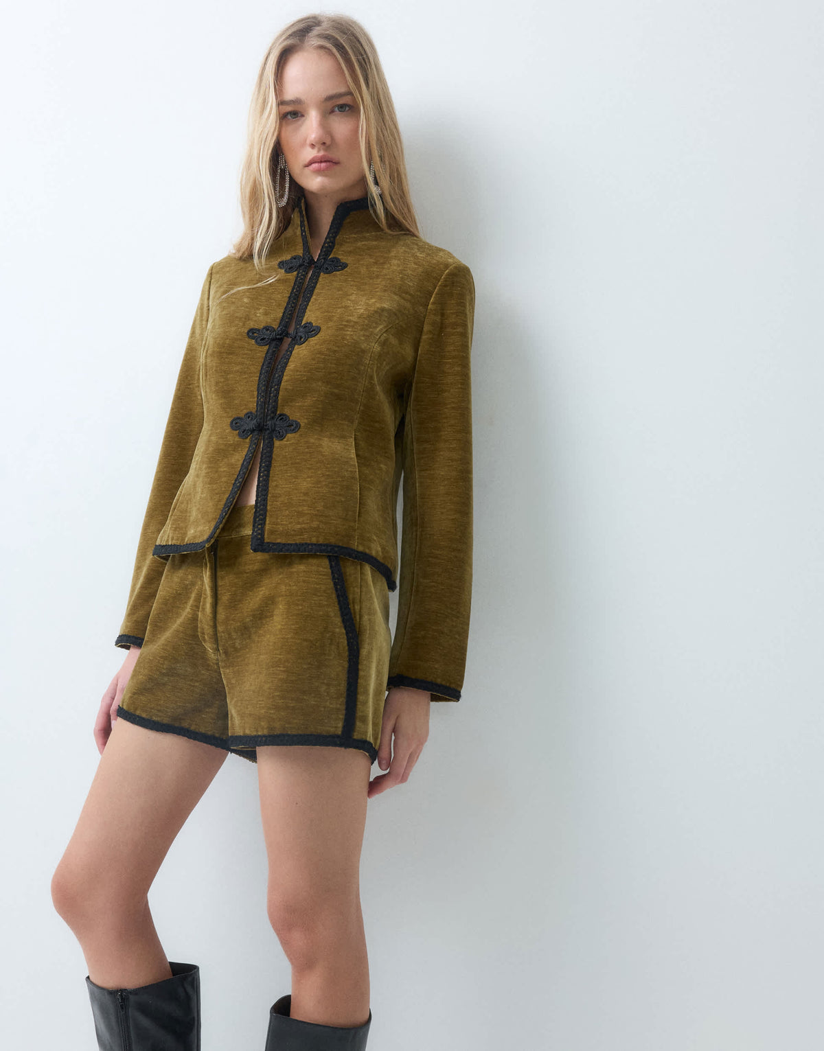 Topshop co ord velvet short in green