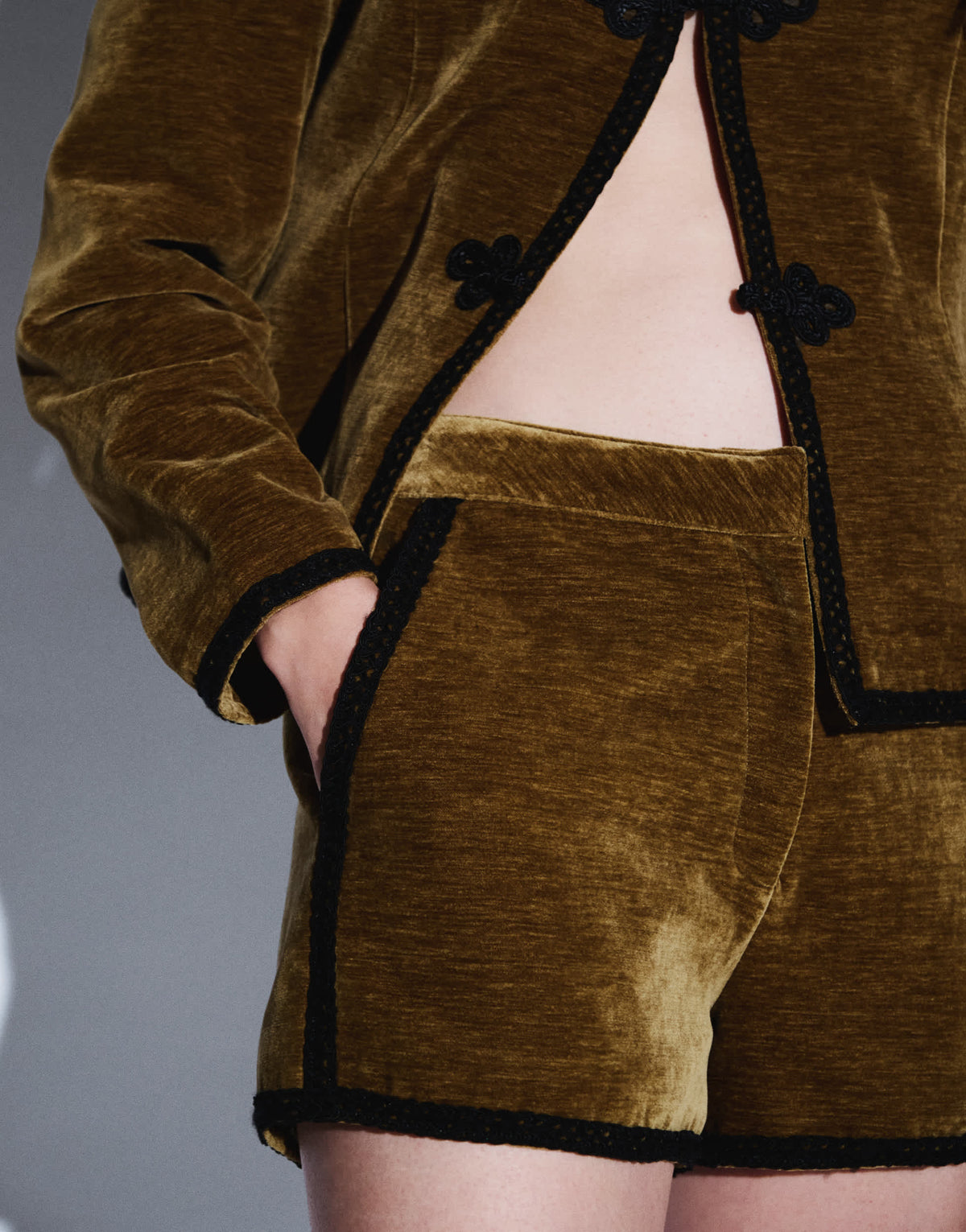 Topshop co ord velvet short in green