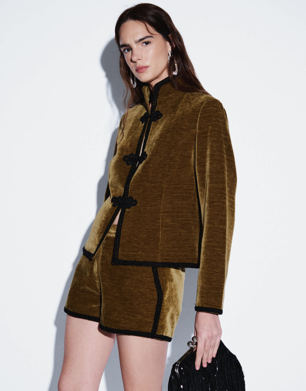 Topshop co ord velvet short in green