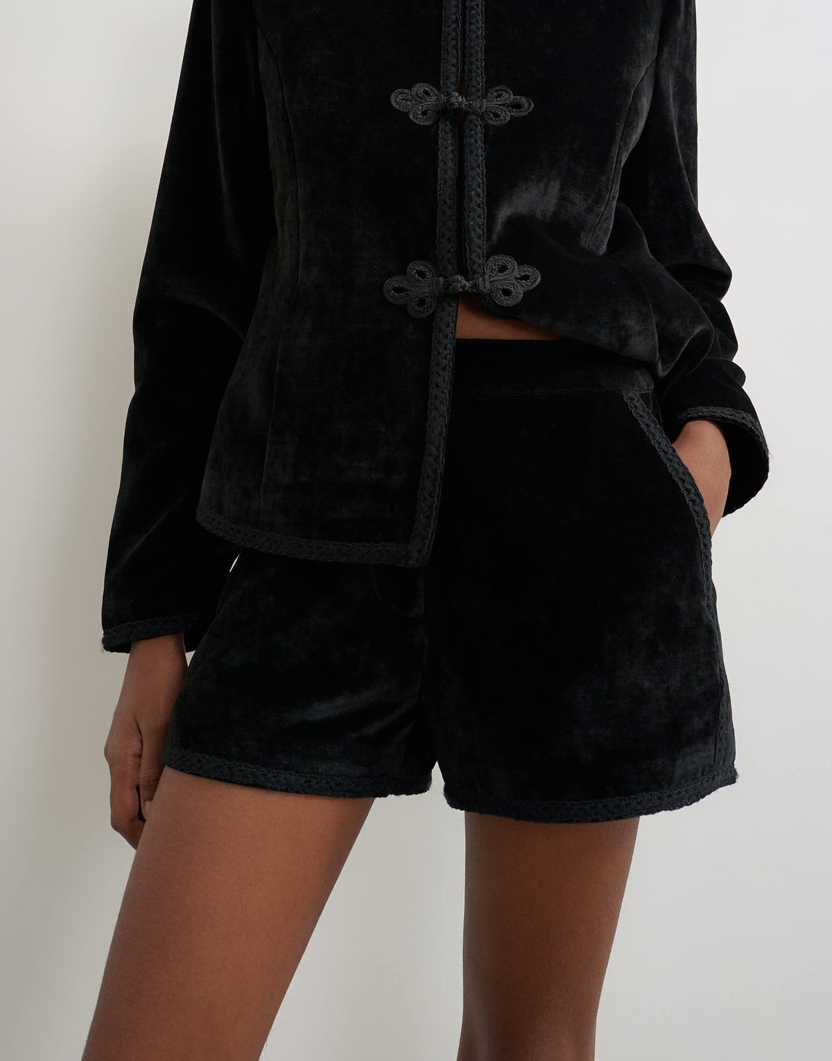 Topshop co ord velvet short in black