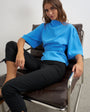 Topshop high neck tie detail short sleeved top in blue