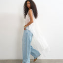 Topshop sheer organza drape tunic top in white