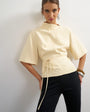 Topshop high neck tie detail short sleeved top in buttermilk