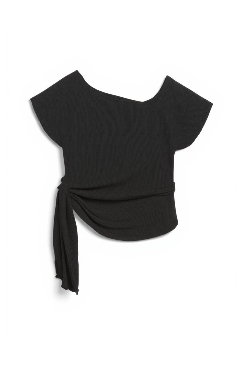 Topshop crinkle off shoulder tie front top in black
