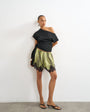 Topshop crinkle off shoulder tie front top in black