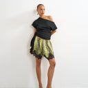 Topshop crinkle off shoulder tie front top in black