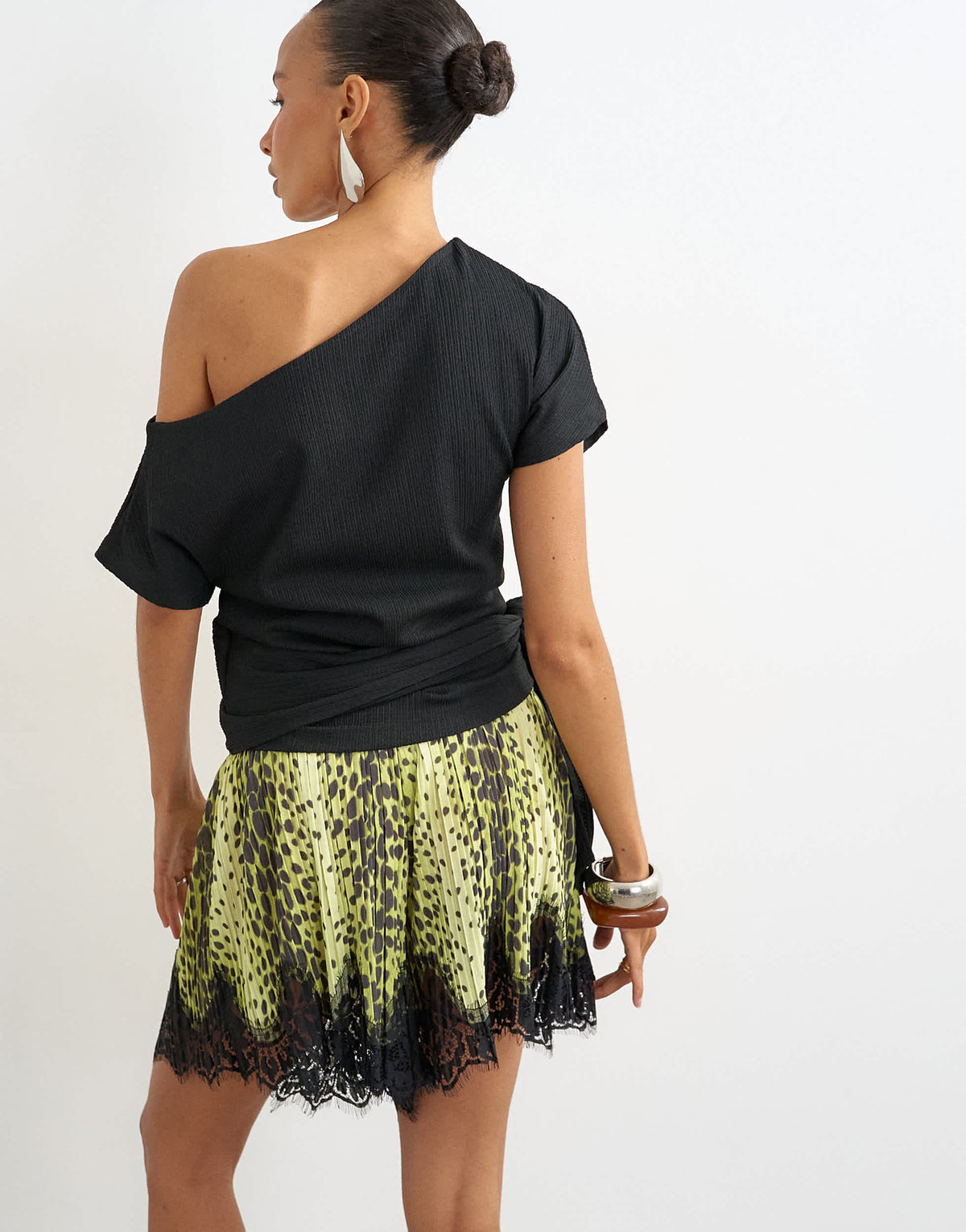 Topshop crinkle off shoulder tie front top in black