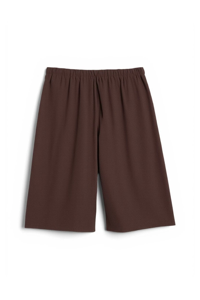 Topshop crinkle long line board shorts in chocolate