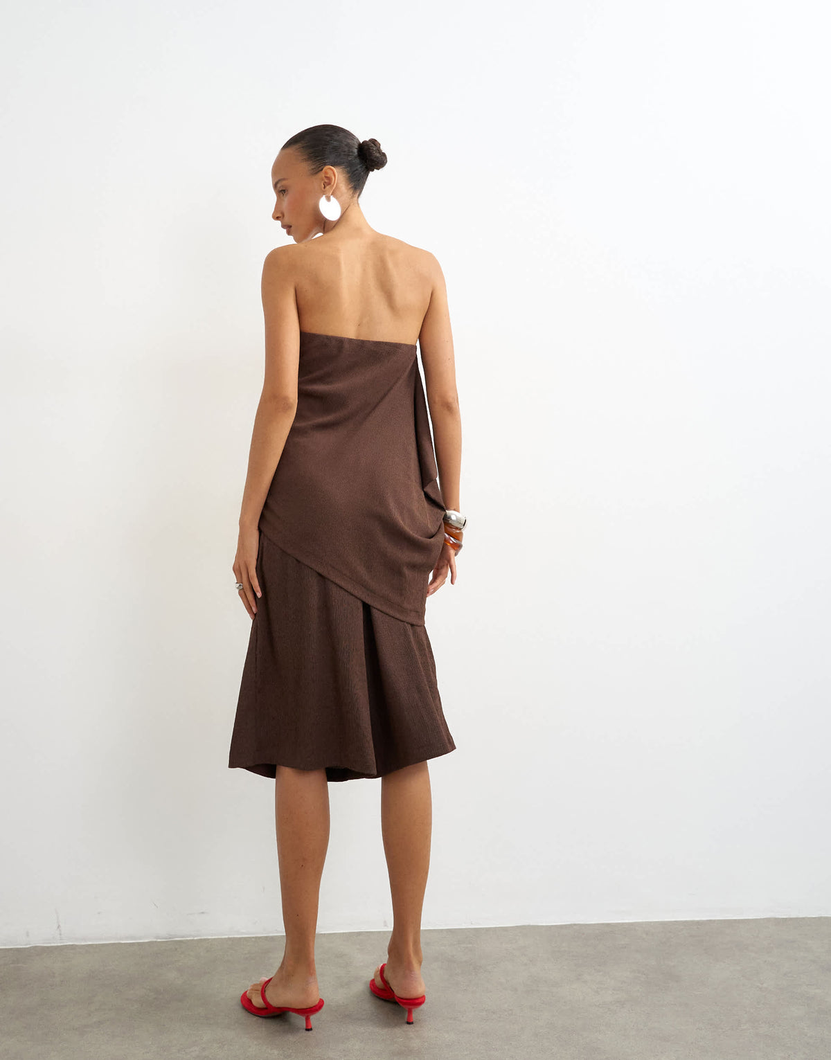 Topshop crinkle long line board shorts in chocolate