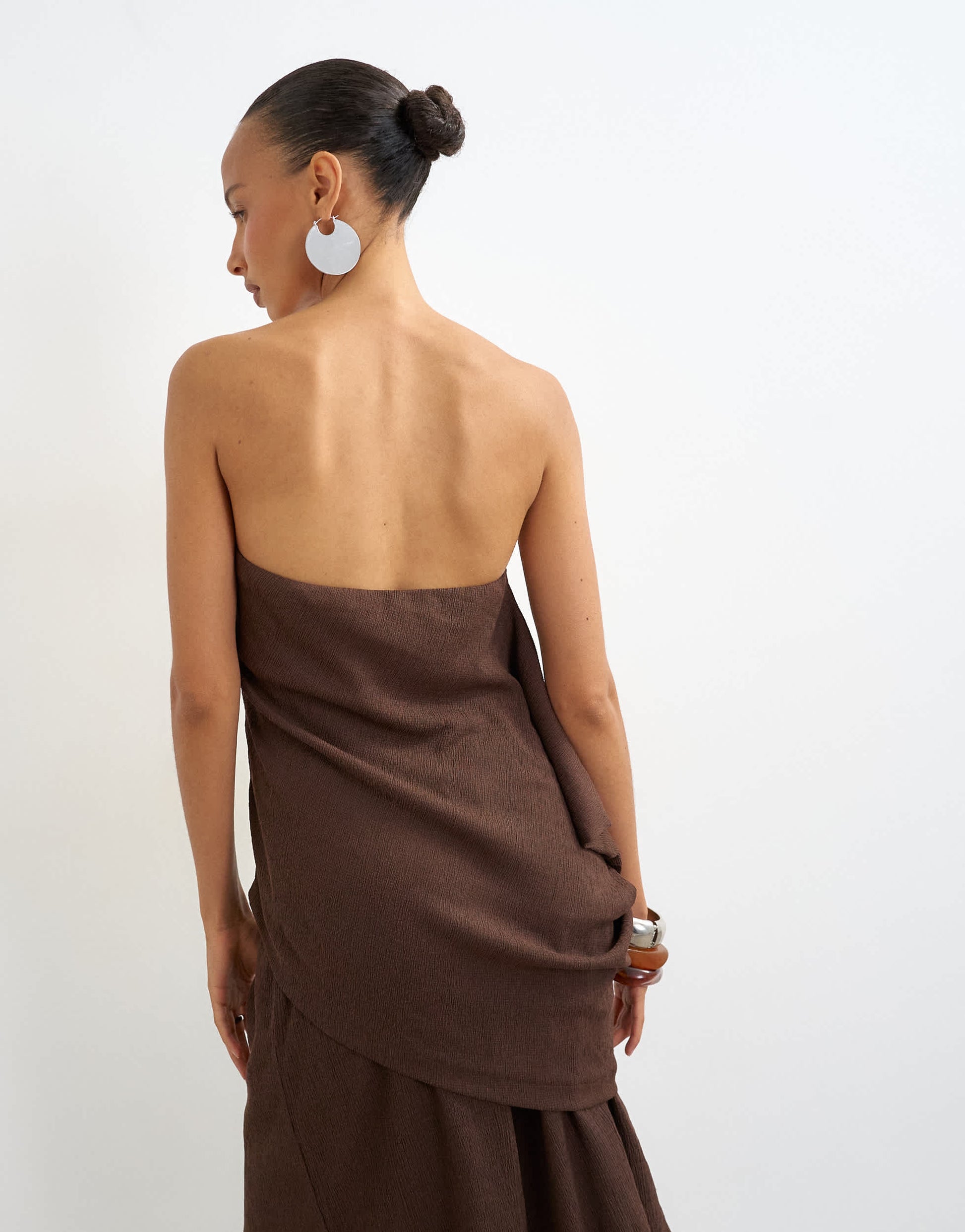 Topshop crinkle asymmetric bandeau in chocolate