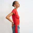 Topshop crinkle off shoulder tie front top in red