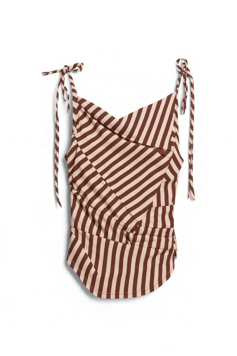 Topshop stripe cami tie detail top in brown