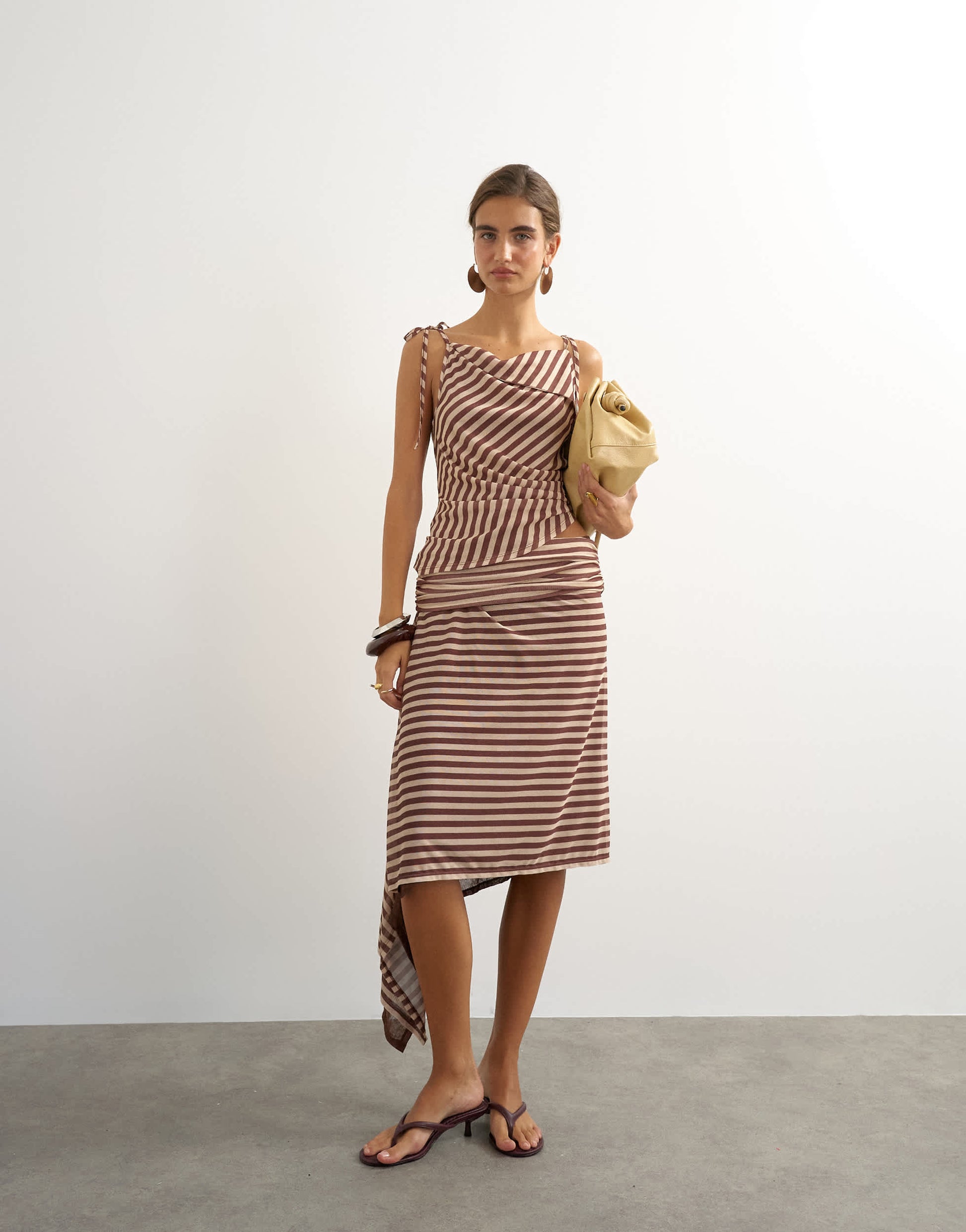 Topshop stripe cami tie detail top in brown