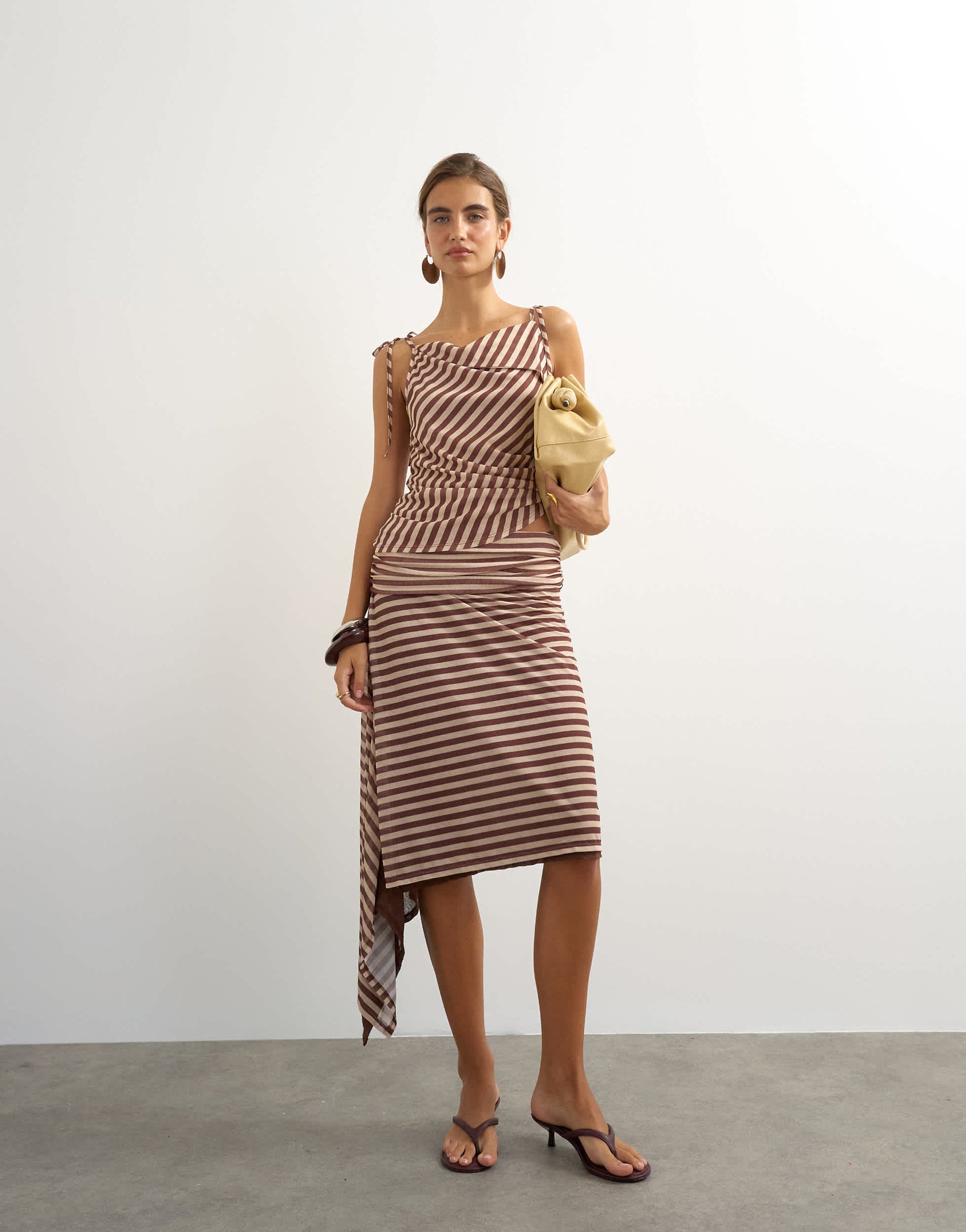 Topshop stripe asymmetric skirt in brown