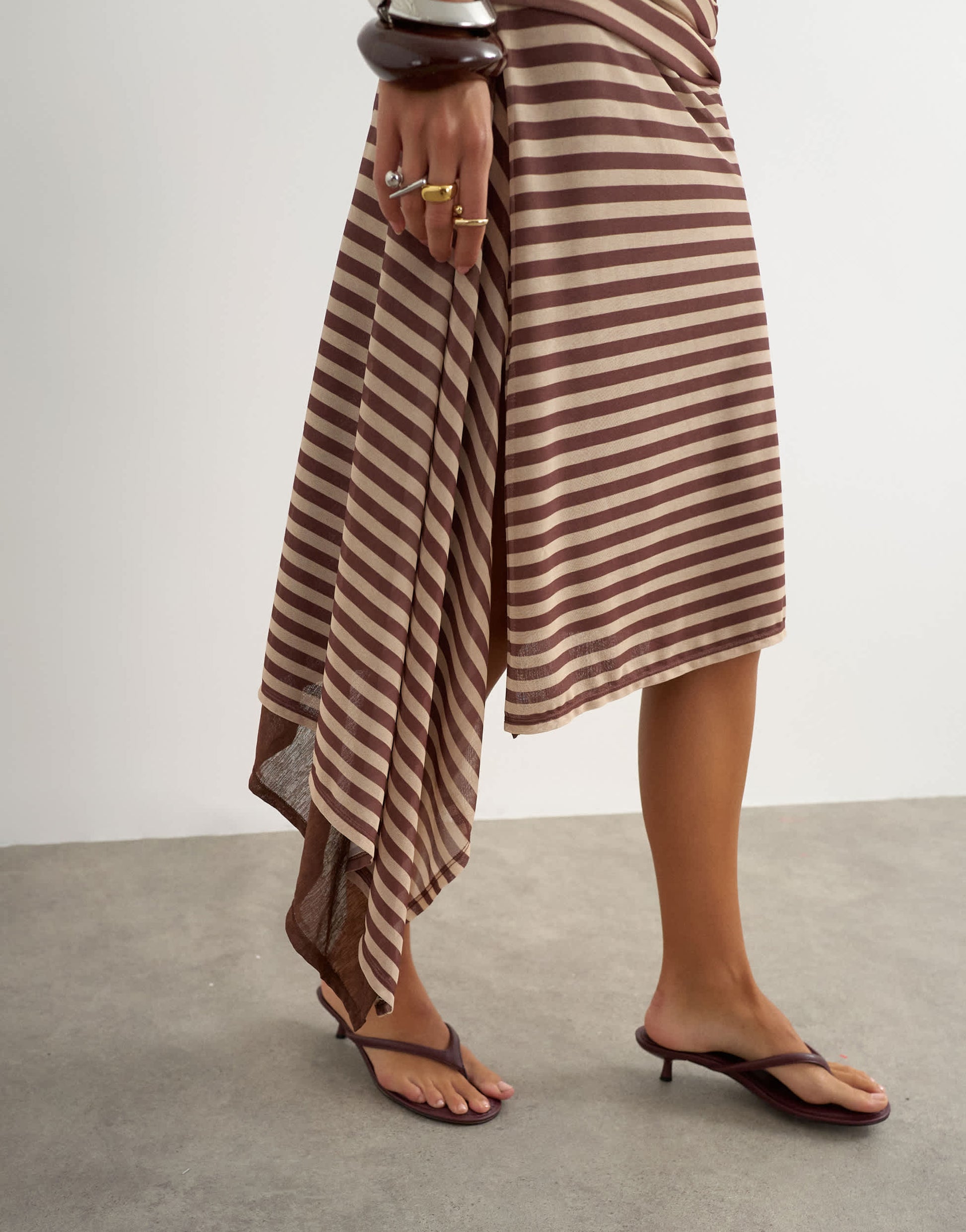 Topshop stripe asymmetric skirt in brown